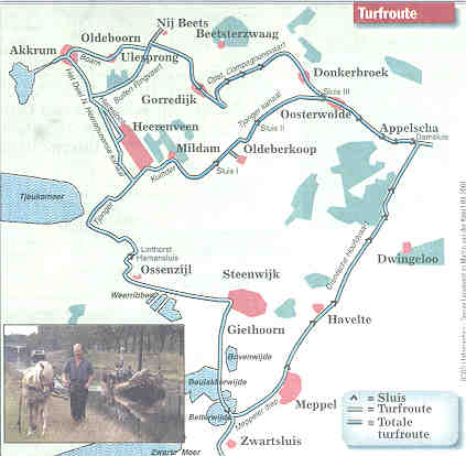 een duidelijk kaartje van het vaargebied " Turfroute ".